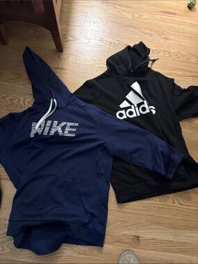 Nike Navy Hoodie + Adidas Black Hoodie Duo